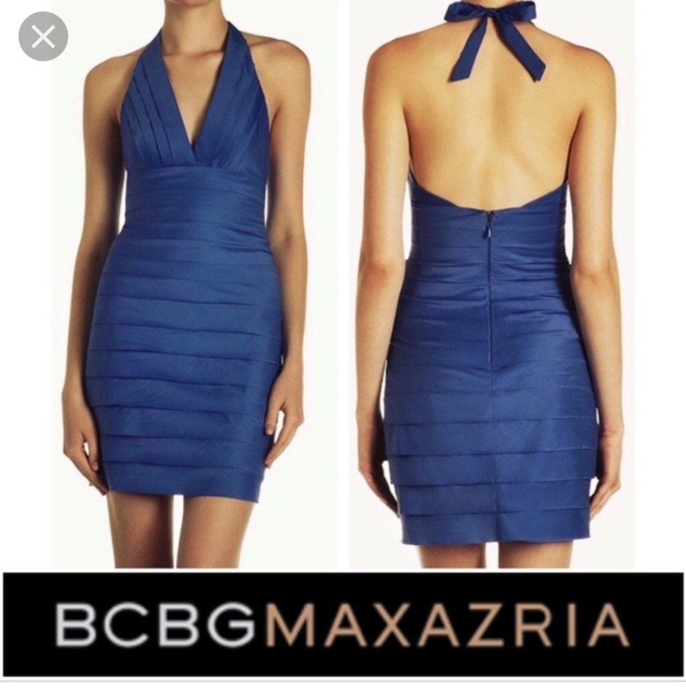 Blue BCBG MAXAZRIA Raw Edge Satin Halter Dress